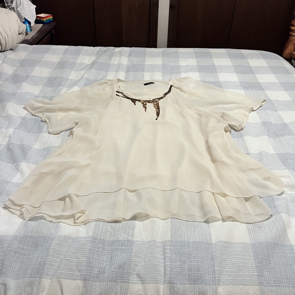 TFNC London Cream Chiffon & Beaded Ruffle Dress Size M